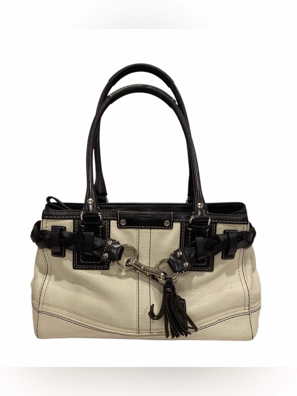Coach Hampton Ivory Leather Satchel Shoulder Bag - Excellent Condition